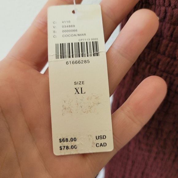 By Anthropologie Cotton Smocked Tie Back Tank Cocoa/Maroon NWT Sz XL - Picture 6 of 11